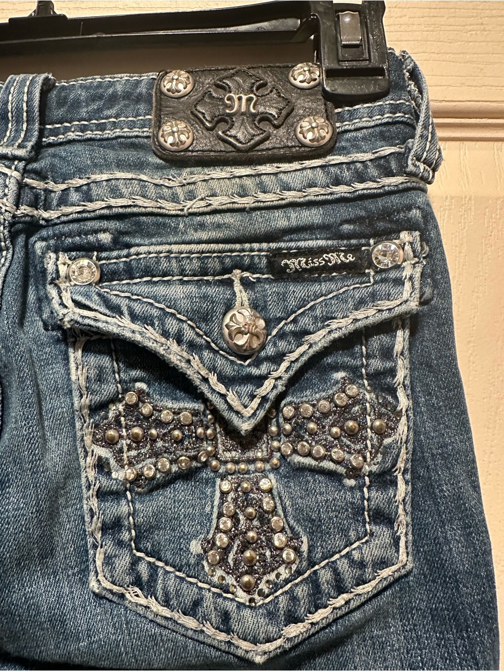 Miss Me Dark Wash Straight Leg Blue Jeans Juniors Size 14 - Picture 6 of 7